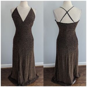 Women's NEW Leith Black Gold Maxi Cocktail Dress Small Leg Slit
